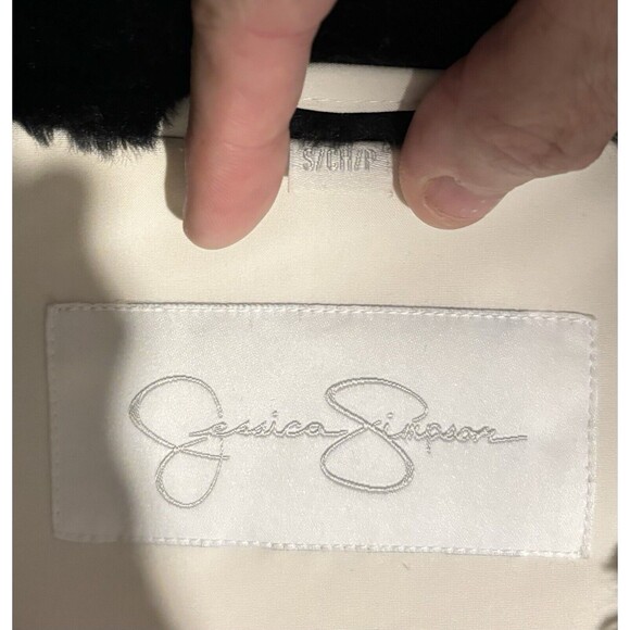 Jessica Simpson Womens Jacket Size Small White Zip Up Black Faux Fur Trim - Picture 4 of 5